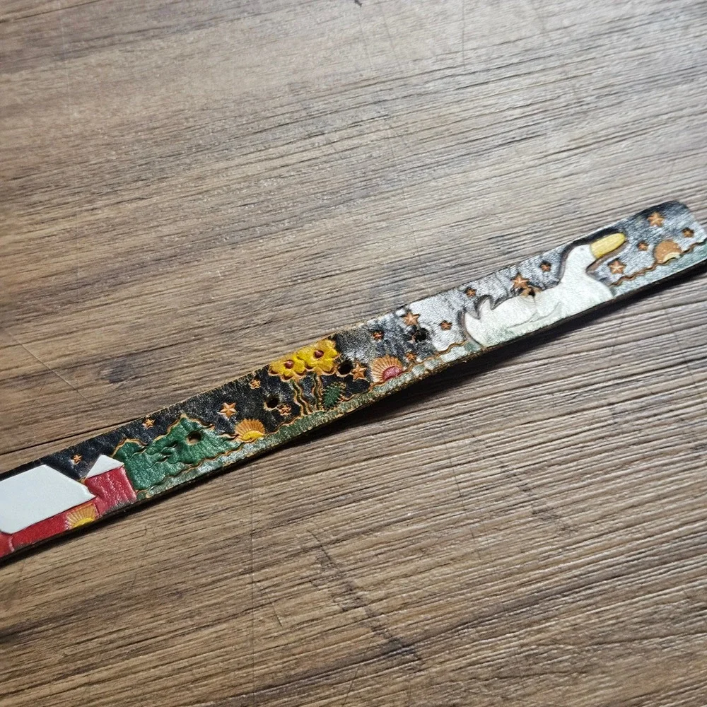 Vintage Diane Weiss NYC Henri Bendel Hand Painted Leather Farm Scene Belt 30
